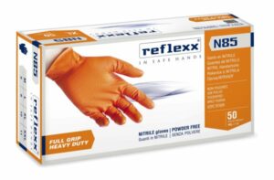 Guanti Nitrile Arancio Senza Polvere Full Grip Reflexx N85 DPI III 8,4 Gr 50 Pz